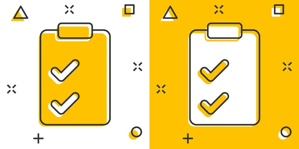 Document checklist icon in comic style. Report cartoon vector illustration on Stockillustratie