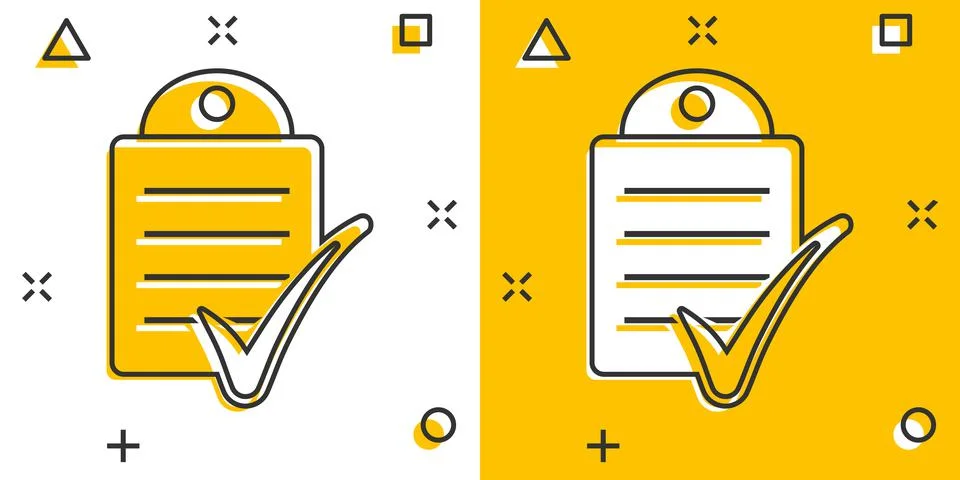 Document checklist icon in comic style. Report cartoon vector illustration on 스톡 일러스트