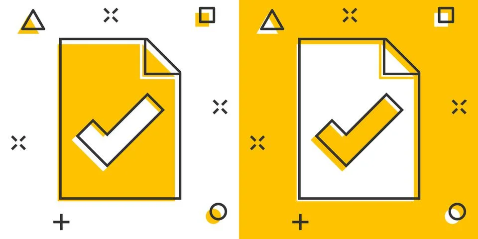 Document checklist icon in comic style. Report cartoon vector illustration on Illustrazione stock