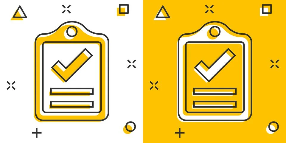 Document checklist icon in comic style. Report cartoon vector illustration on Stockillustratie