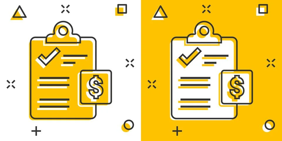 Document checklist icon in comic style. Report cartoon vector illustration on Stockillustratie
