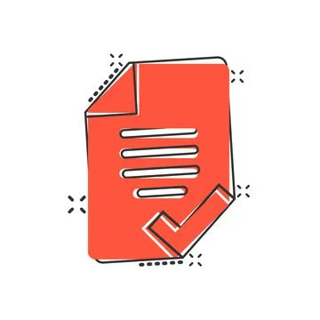 Document checklist icon in comic style. Report cartoon vector illustration on Illustrazione stock