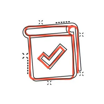 Document checklist icon in comic style. Report cartoon vector illustration on Illustrazione stock