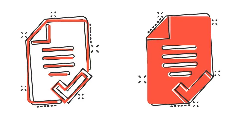 Document checklist icon in comic style. Report cartoon vector illustration on Stock Illustration