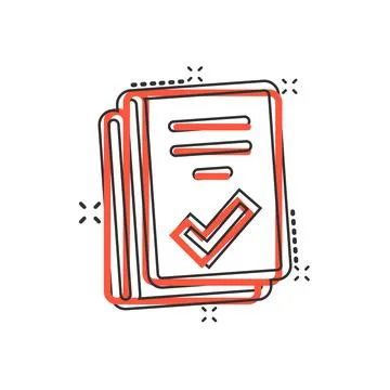 Document checklist icon in comic style. Report cartoon vector illustration on Stock Illustration
