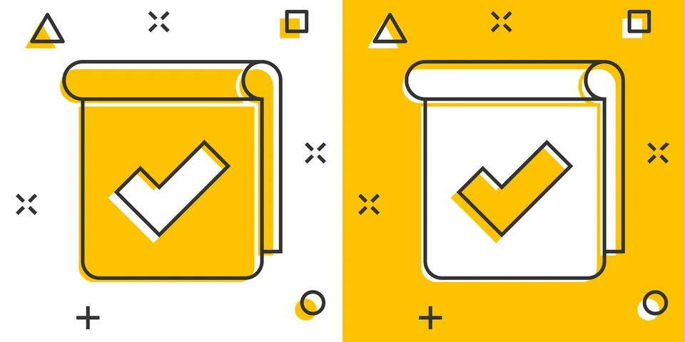 Document checklist icon in comic style. Report cartoon vector illustration on Illustrazione stock