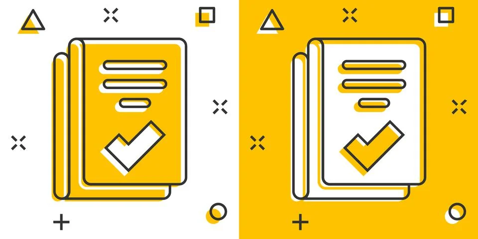 Document checklist icon in comic style. Report cartoon vector illustration on Illustrazione stock
