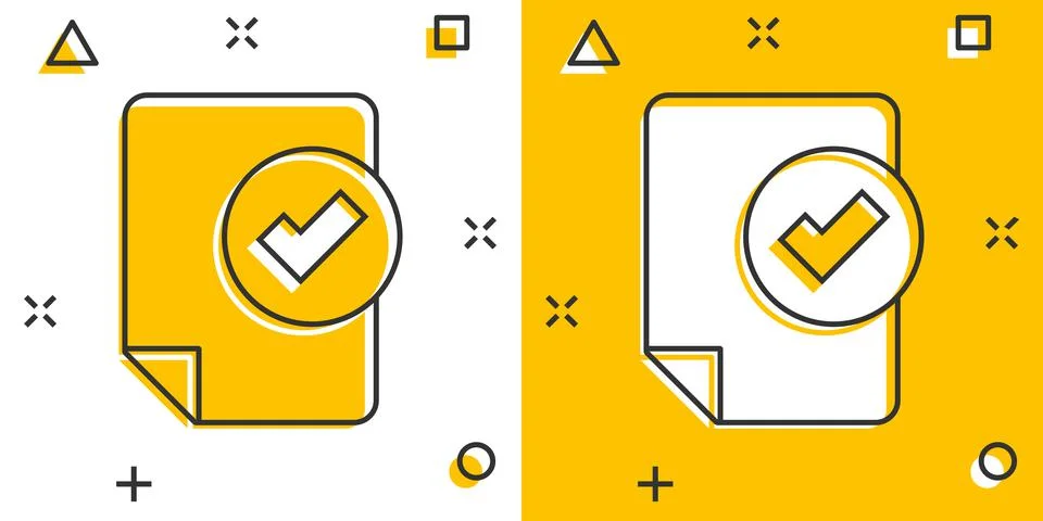 Document checklist icon in comic style. Report cartoon vector illustration on Illustrazione stock