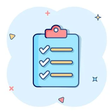 Document checklist icon in comic style. Report cartoon vector illustration on Stockillustratie