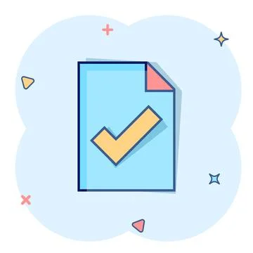 Document checklist icon in comic style. Report cartoon vector illustration on Illustrazione stock