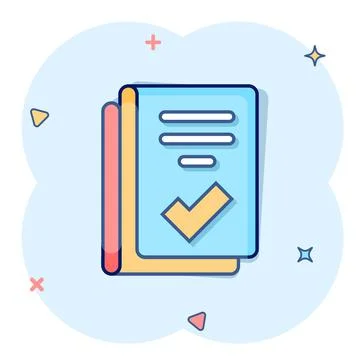 Document checklist icon in comic style. Report cartoon vector illustration on Illustrazione stock