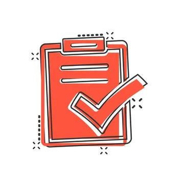 Document checklist icon in comic style. Report cartoon vector illustration .. Illustrazione stock