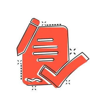 Document checklist icon in comic style. Report cartoon vector illustration .. Illustrazione stock