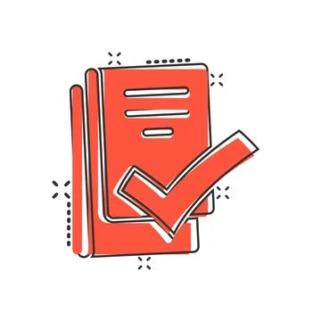 Document checklist icon in comic style. Report cartoon vector illustration .. Illustrazione stock