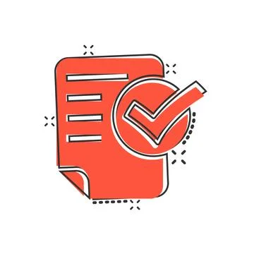 Document checklist icon in comic style. Report cartoon vector illustration .. Illustrazione stock