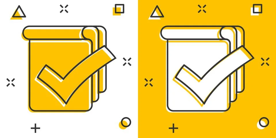 Document checklist icon in comic style. Report cartoon vector illustration .. Illustrazione stock