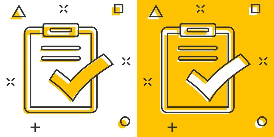 Document checklist icon in comic style. Report cartoon vector illustration .. Stockillustratie