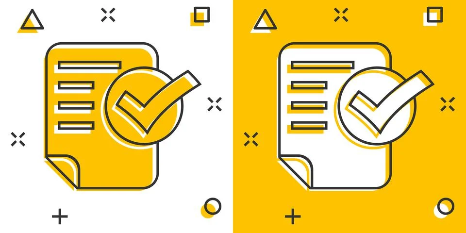 Document checklist icon in comic style. Report cartoon vector illustration .. 스톡 일러스트