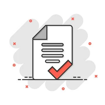 Document checklist icon in comic style. Report cartoon vector illustration .. Illustrazione stock