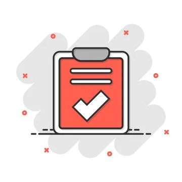 Document checklist icon in comic style. Report cartoon vector illustration .. Stock Illustration