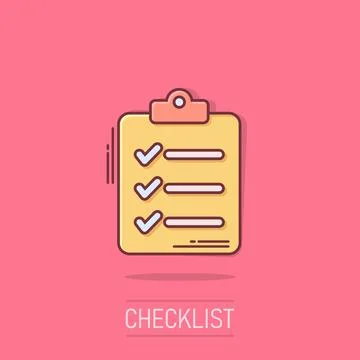 Document checklist icon in comic style. Report cartoon vector illustration .. Stockillustratie
