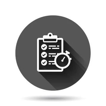 Document checklist icon in flat style. Report vector illustration on black ro Stockillustratie