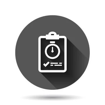 Document checklist icon in flat style. Report vector illustration on black ro Illustrazione stock