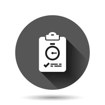 Document checklist icon in flat style. Report vector illustration on black ro Illustrazione stock