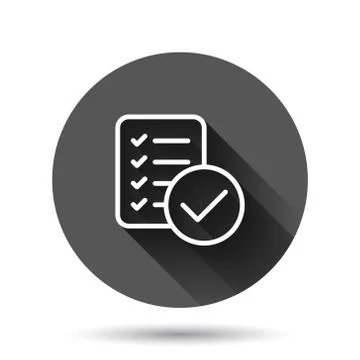 Document checklist icon in flat style. Report vector illustration on black ro Illustrazione stock
