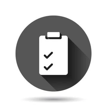 Document checklist icon in flat style. Report vector illustration on black ro Illustrazione stock