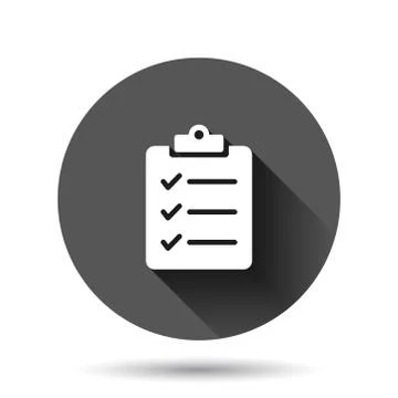 Document checklist icon in flat style. Report vector illustration on black ro Illustrazione stock