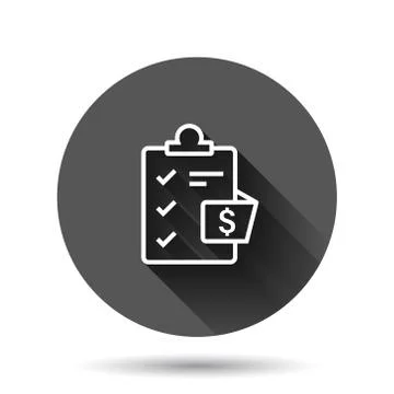 Document checklist icon in flat style. Report vector illustration on black ro Illustrazione stock