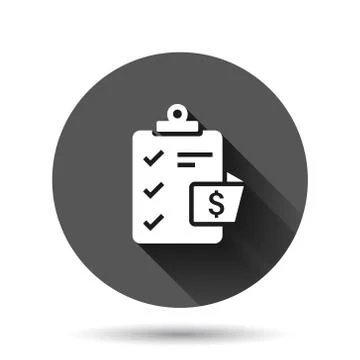 Document checklist icon in flat style. Report vector illustration on black ro Illustrazione stock