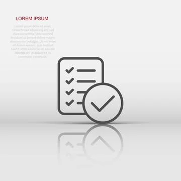 Document checklist icon in flat style. Report vector illustration on white .. Illustrazione stock