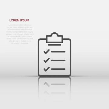 Document checklist icon in flat style. Report vector illustration on white .. Illustrazione stock