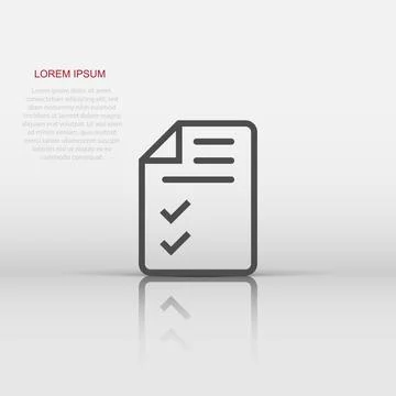 Document checklist icon in flat style. Report vector illustration on white .. Illustrazione stock