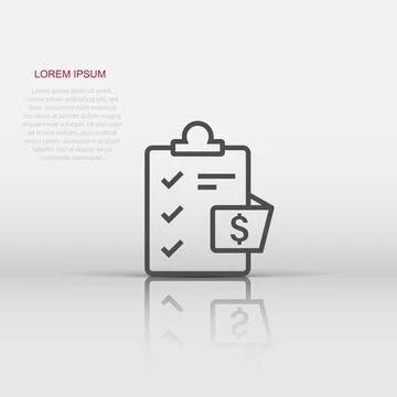 Document checklist icon in flat style. Report vector illustration on white .. Illustrazione stock