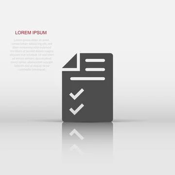 Document checklist icon in flat style. Report vector illustration on white .. Illustrazione stock