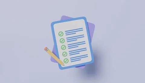 Document checklist with pencil for task sheet concept 3d render Stock Illustration