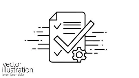 Document checklist symbol with gear. Processing tasks workflow automation Stockillustratie