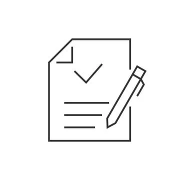 Document with checkmark and pen linear icons Stock Illustration