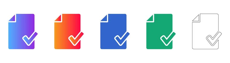 Document with Checkmark Approval Icon Set Stock Illustration