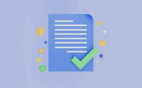 Document with Checkmark icon 3d illustration Stock Illustration