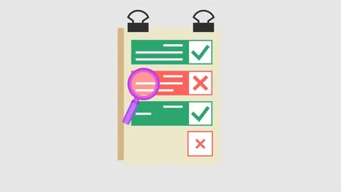 Document checkmark on task verification checklist icon in a cartoon animation. Stock Footage 316760002