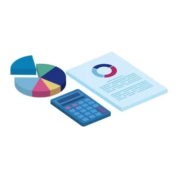 Document with circular statistical and calculator Illustrazione stock
