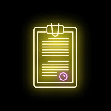 Document clipboard neon icon representing contract agreement 스톡 일러스트