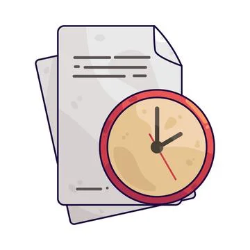 Document with clock illustration Stock Illustration
