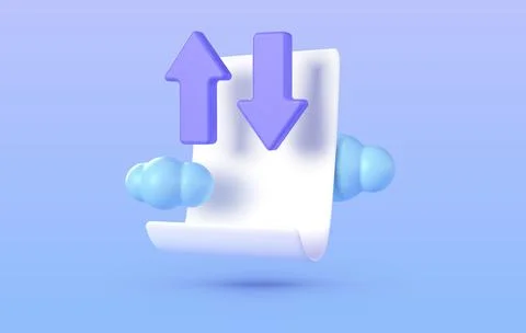 Document cloud 3d in 3d style on purple background. Download document concept Stock Illustration