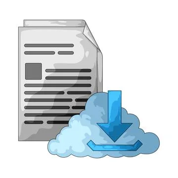 Document with cloud and download arrow illustration Stock Illustration