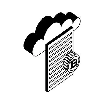 Document with cloud computing and bitcoins Stock Illustration